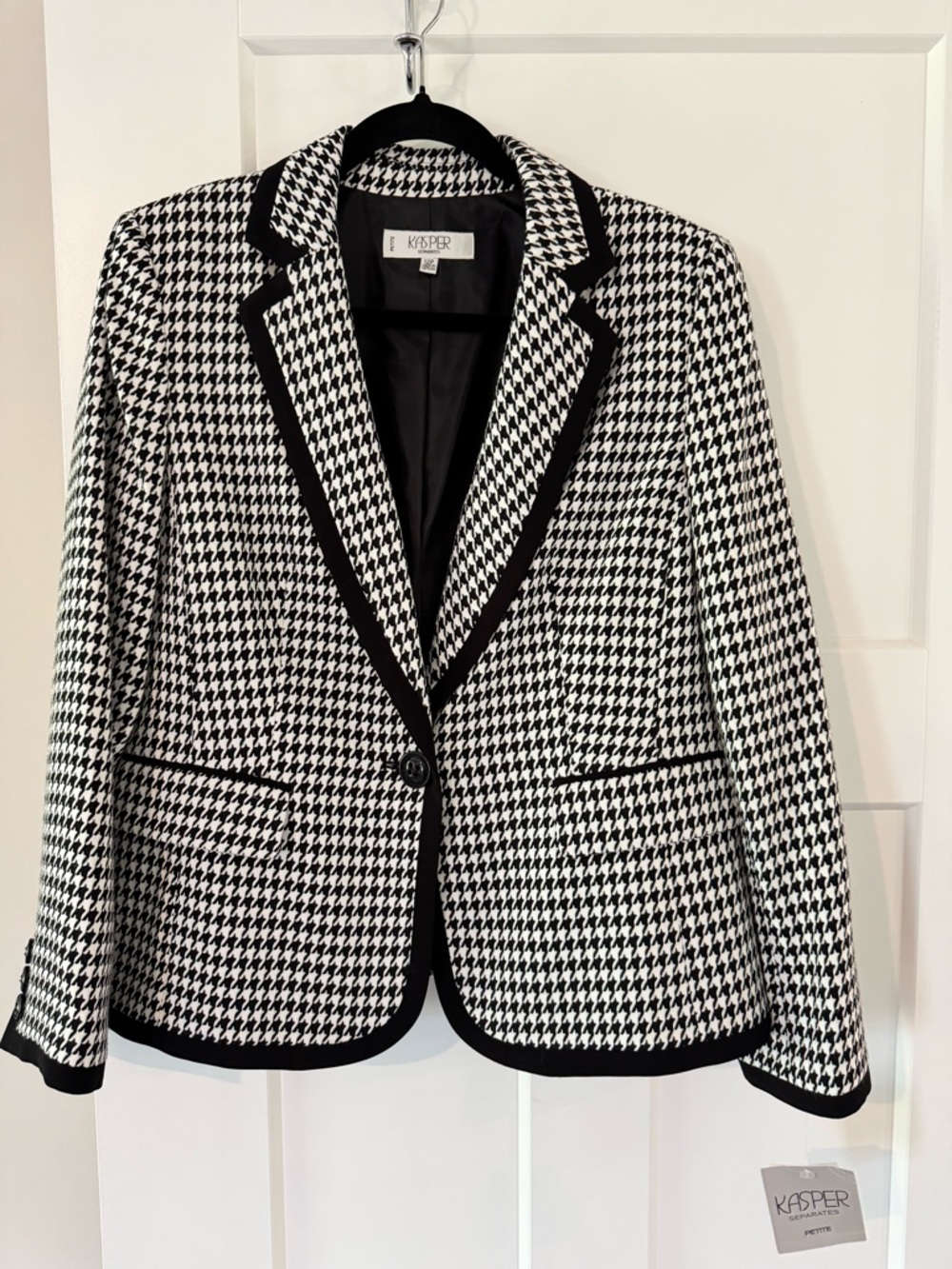 Kasper Black & White Houndstooth Trimmed Blazer